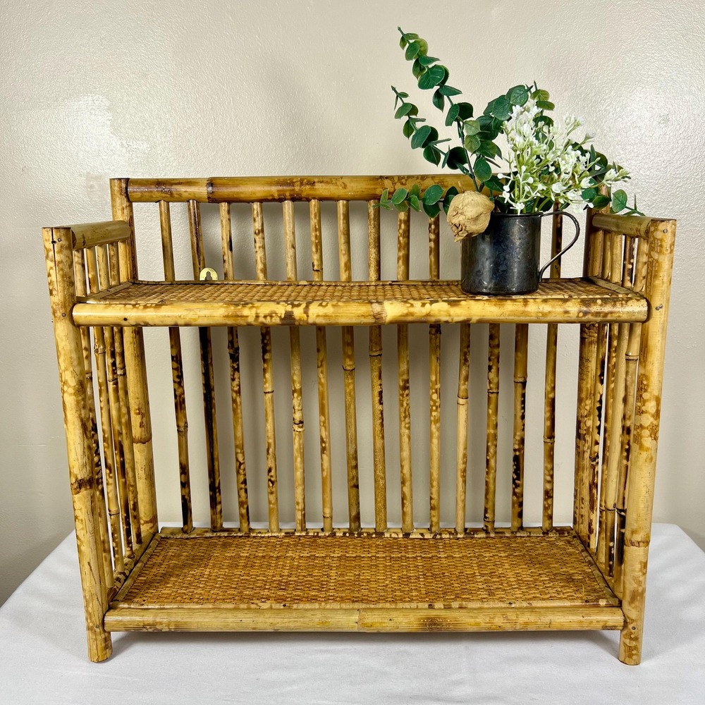 Vintage Brunt Bamboo Freestanding or Hanging Wall Shelf